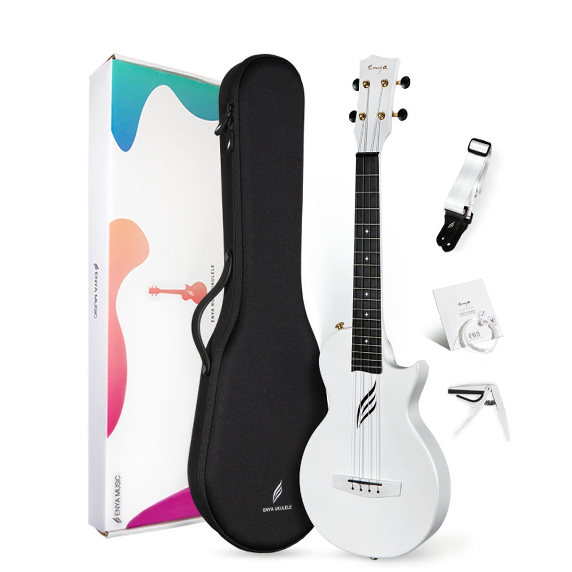 Enya Nova U Carbon Tenor Pro White Electric Ukulele On Sale Now